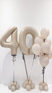 Number Balloon & Helium Balloons Bouquet | Sand White