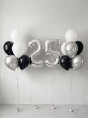 25th Birthday Number Balloon Package | Black, White & Silver