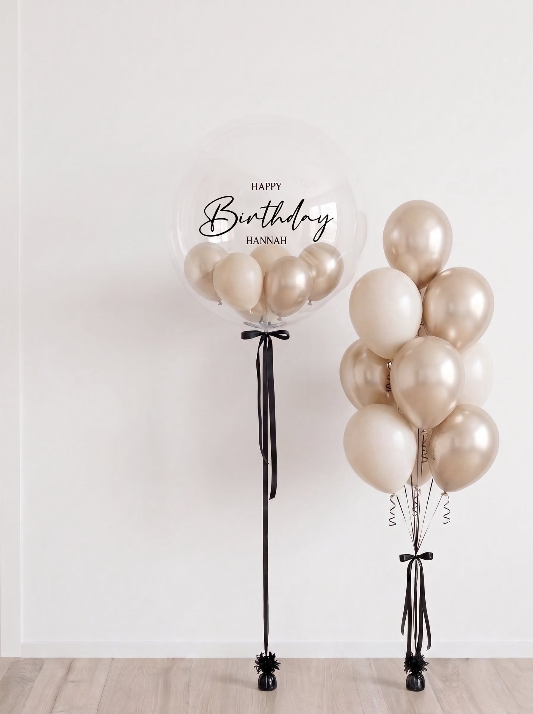 Luxury Birthday Bubble Balloon Bouquet | Sand White & Champagne Gold