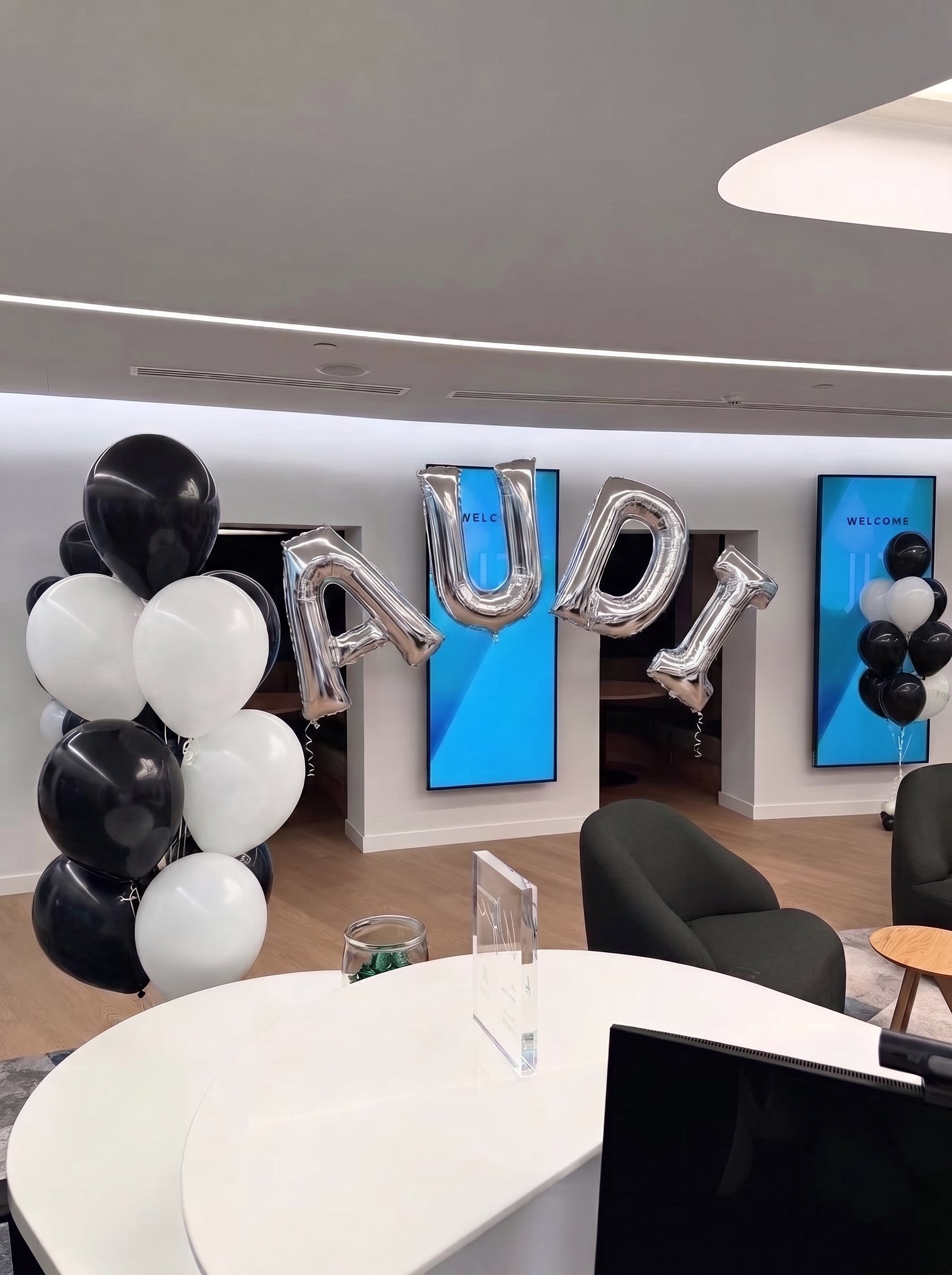 Corporate Balloon Bouquets & Letter Display | Black & White